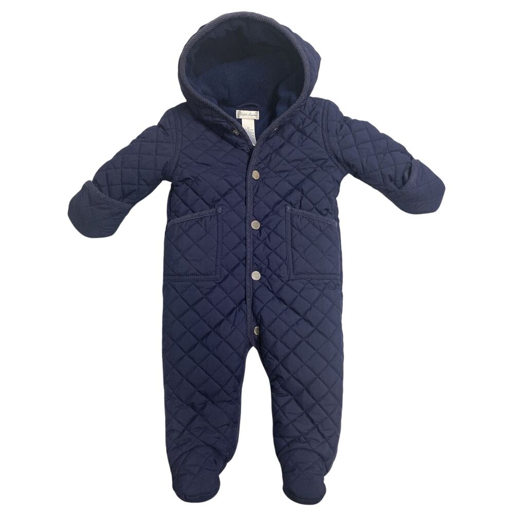 Ralph Lauren Polo Size 6M Baby Snowsuit Navy Blue Quilted Bunting Boys Girls